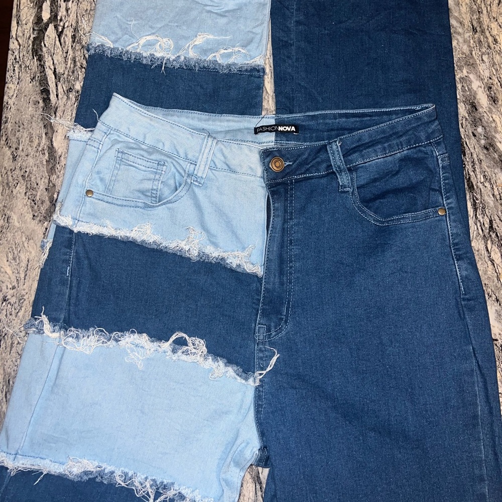 Fashion Nova Women's Distressed Two-Tone Jeans